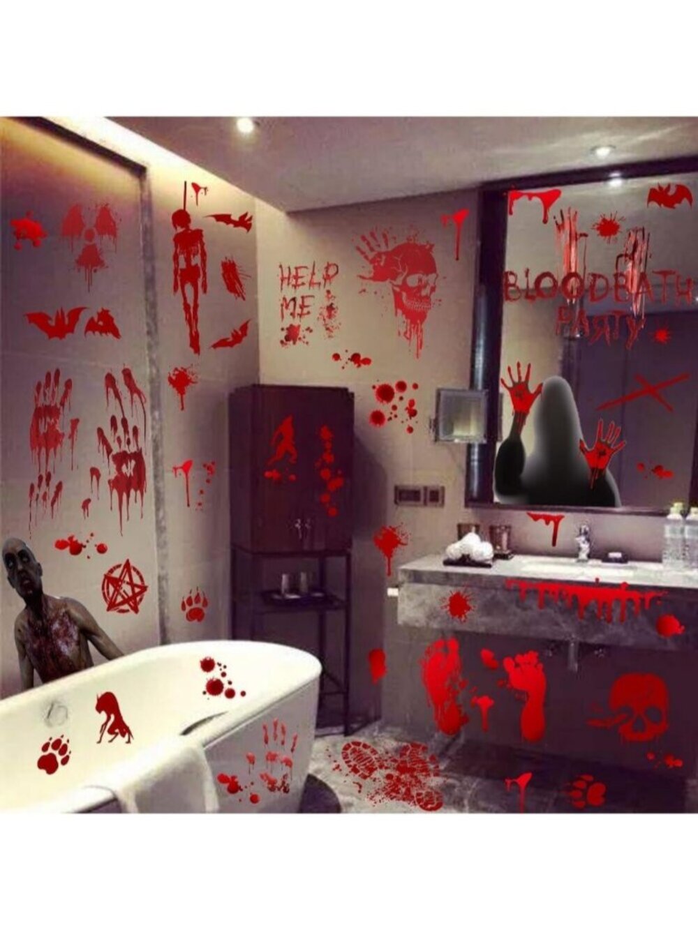 86 Pcs Halloween Decorations Handprint Decor Footprint Stickers Clings Decals
